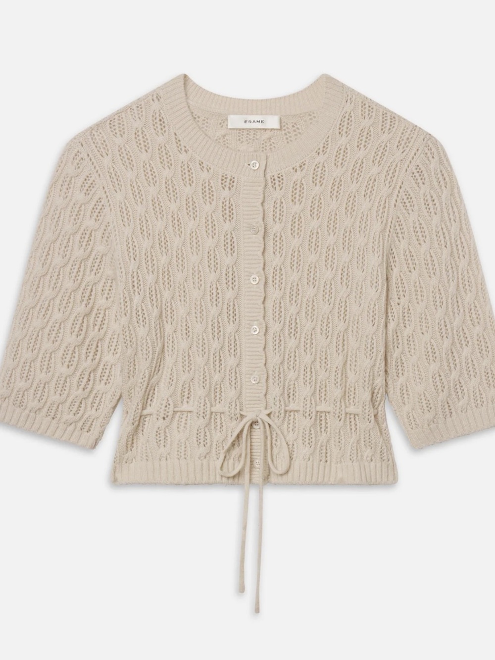 Frame The Clover Cardi Short Sleeve Cardigan Sweater Wool Cashmere Tan Cream